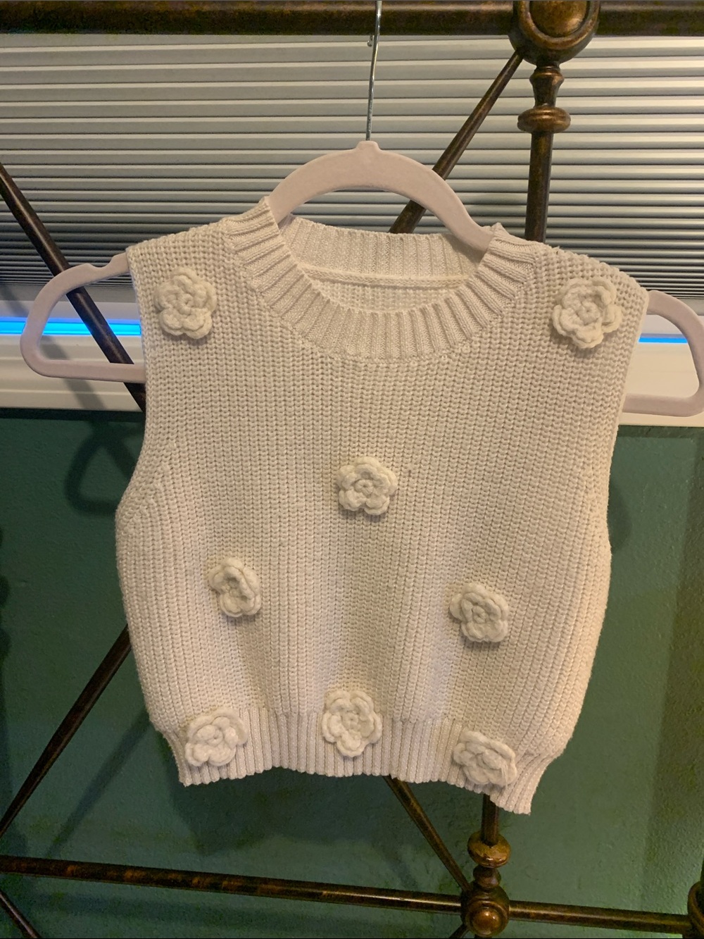 Cider Cream Knitted Floral Applique Crop Top